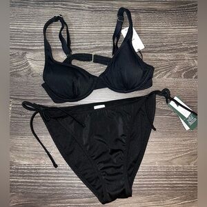 wild fable Black Ribbed Tie-Side Bikini Set